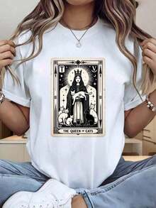 Camiseta Blanca Mujer con Gráfico de "Love", Estilo Sweet Casual - Negro - Ver 9