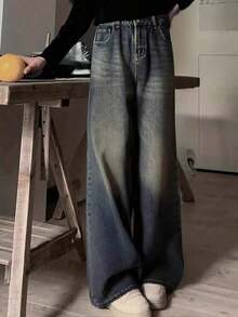 Jeans informales de pierna ancha con bolsillos para adolescentes - Agua verde azul - Ver 4
