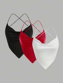 halter veraniego para mujer, sexy, de unicolor con drapeado y espalda descubierta - Multicolor 3 - Ver 1