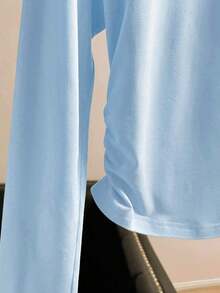 Camiseta casual de mujer con mangas raglán, estampado de lazo y contraste de color - Azul - Ver 5