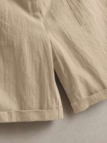 Pantalones de lino minimalistas casuales de unicolor para mujer, talla pequeña - Caqui - Ver 4