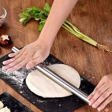 1pc/3pcs Thickened Stainless Steel Rolling Pin - Non-Stick Double-Pointed Dough Roller For Home Kitchen, Baking, Dumpling Wrapper & Pastry Making - Silver - View 7