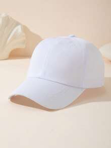 Topi Baseball Pelindung Matahari Minimalis Warna Polos Unisex, Topi Olahraga Kasual Luar Ruangan Cocok untuk Semua Musim - Putih - View 3