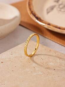 18K Gold Plated Hammered Texture Ring, Sparkling Faceted Ice-Cut Design, Tarnish-Resistant Couple Rings, Minimalist Jewelry Gift Suitable For Party, Anniversary, Mother's Day, Valentine's Day, Thanksgiving, Easter, Gifts For Elders - 1 - View 3