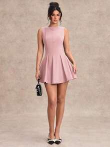 Vestido minimalista de una línea y escote en forma de U sin mangas, de color negro, vestido sexy para citas, vestido de dama de honor, elegante vestido negro pequeño, para primavera/verano - Rosa coral - Ver 3
