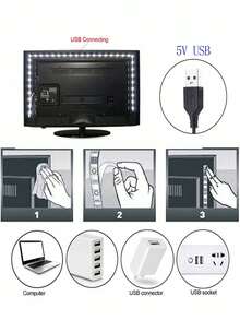 1pc White USB LED Strip Light, 60 LEDs/M, Non-Waterproof, Flexible LED Strip, Suitable For TV, Computer, Kitchen Backlight Lighting. Solid Color Non-Dimmable Warm White LED Strip, USB Flexible Lighting Strip, Can Be Used For Room, Bedroom, Kitchen, Cabinet, Living Room Decoration, Length Options 1m/2m/3 Meters/4m/5m/10m, Suitable For Stairs, Holiday And Daily Decoration Lighting Strip. - White - View 9