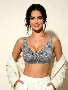 2pcs V-Neck Leopard Spot Seamless Wireless Comfortable Bras, Lift & Enhance Petite Bust, Suitable For Home & Daily Wear, Sexy - Multicolor - View 3
