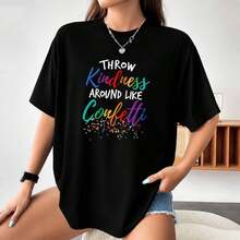 Camiseta Casual Estampada Vintage de Talla Grande para Mujer - Negro - Ver 7