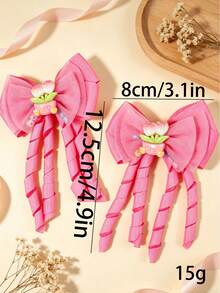 2pcs Solid Color Bow Hair Clips, Cartoon Ribbon Decor Hair Accessories, Versatile Casual Hair Clips, Suitable For Daily Wear - Multicolor - View 2