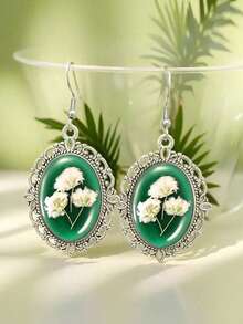 Bông tai mặt dây chuyền hình hoa baby's breath dập nổi, bông tai phong cách đồng quê mộng mơ, bông tai nữ phong cách tự nhiên Bohemian. - Bạc - Xem 1