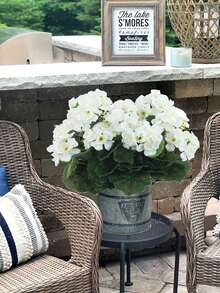 5/1 Pc Artificial Geranium Silk Geranium,Artificial White Geraniums,Lifelike Geranium Shrub - Realistic White Flowers And Green Leaves, Outdoor UV Protection White Artificial Geranium Floral Cluster Fake Flower Plant Suitable For Potted Plants, Home Decor, Balcony, Vase, Tabletop. - White - View 6
