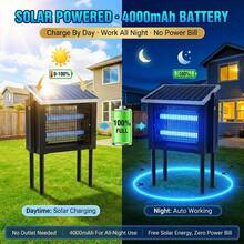 4500V  Solar Insect Killer Lamp, IP56 Waterproof Outdoor Bug Zapper With Auto On/Off, Chemical-Free Mosquito Trap For Backyard & Garden - 8W Black - View 3