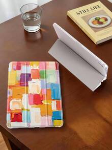 1pc Colorful Geometric Pattern Painted Tablet Case, Compatible With IPad Mini4/Mini5/Mini6/Mini7/Air/Air2/9.7/10.2/10.5/Air4/Air5/10.9/Pro 11-Inch/10th Gen/ Air 11-In.(M2)-2024/ Pro11-In.(M4)-2024/Air 11-Inch (M3) 2025/ (A16) 11 Inch 11th Generation 2025/ Air 8(M4)2026(11-Inch), Galaxy Tab A8 10.5 Inch 2022. Features: Built-In Pencil Slot, 3-Fold Stand, TPU Soft Edge Protection, Magnetic Sleep/Wake, Unique/Creative/Fun/Personalized/Cute Design - Multicolor - View 5