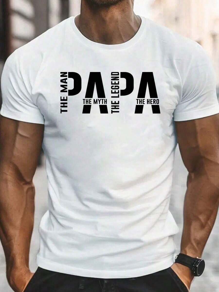 Graphic T-Shirt "For Men.The Myth.The Legend.Dad" - , Lightweight And Breathable 180gsm, Short Sleeve Crew Neck Retro Father's Day Birthday Gift, Casual Summer Wear - 白色 - 查看 1