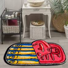 1 pieza Alfombra de área con diseño creativo asimétrico y abstracto colorido, decoración para sala de estar, decoración para dormitorio, alfombra casual para el hogar, alfombra decorativa, alfombra pequeña, alfombra, decoración para el hogar, alfombra para sala de estar, alfombra pequeña para sala de estar, alfombra para dormitorio, decoración para el hogar de la sala de estar, alfombra para exteriores, alfombra lavable - Multicolor - Ver 5