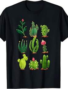 Solt T-Shirt For Cactus Lovers And Gardeners, With Cactus Design, For Men And Women, With Personality Pattern. - 黑色 6 - 查看 7