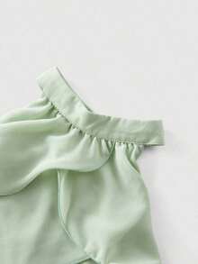 Top corto elegante de múltiples capas con volantes en azul marino, top para Año Nuevo, top de fiesta, top minimalista casual de mujer con botones frontales y tirantes anchos para uso diario, look vintage para el Día de San Valentín - Verde - Ver 4