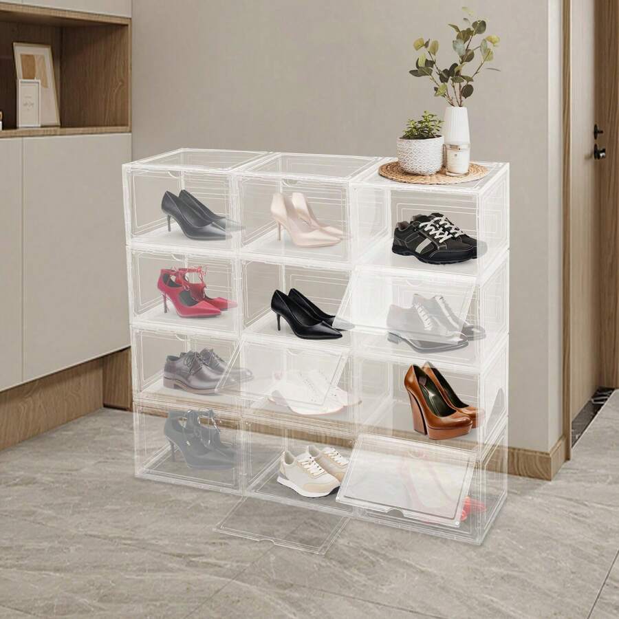 12PCS Stackable Shoe Storage Boxes - Durable Clear Display Cases - Default - View 1