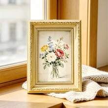 1pc Beige Wooden Texture Photo Frame, Retro Minimalist Elegant French Romantic Rustic Style Frame - 1PC - View 5