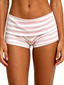Women's Summer Fold Over Shorts Stripe Print Low Waist Bodycon Short Pants Casual Pajamas Bottoms - Rosa - Ver 4