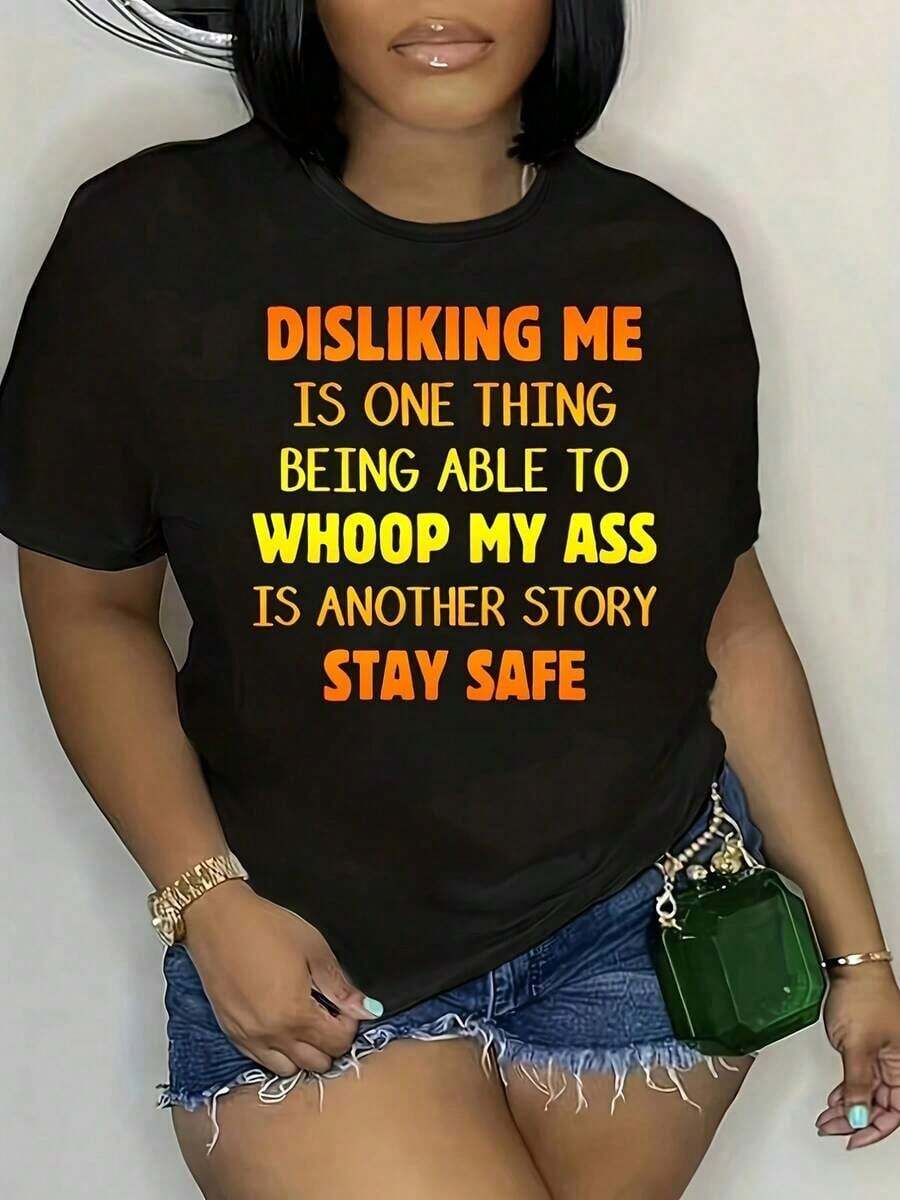 Camiseta de manga corta para mujer con la frase "By God Spoiled By My Husband" para verano. - Negro - Ver 1