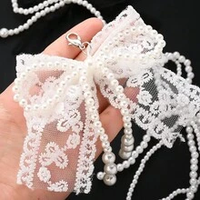 2个甜美蝴蝶结包包挂件双层白色蕾丝树脂珍珠蝴蝶结钥匙扣女士龙虾链钥匙圈手提包钱包背包手机壳优雅装饰伴娘情人节理想礼物 - 多色的 - 查看 2