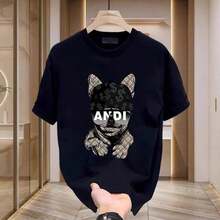 1 ANDI Cool French Bulldog Print T-Shirt, 100% Cotton, Lightweight, Breathable, Loose Fit, Unisex, Short Sleeve, Summer, Fade-Resistant, Casual Urban Style, Ideal For Couples, Suitable For Everyday Wear, Available In Sizes S-3XL. Cute Blouses 100% Cotton - 黑色 - 查看 6