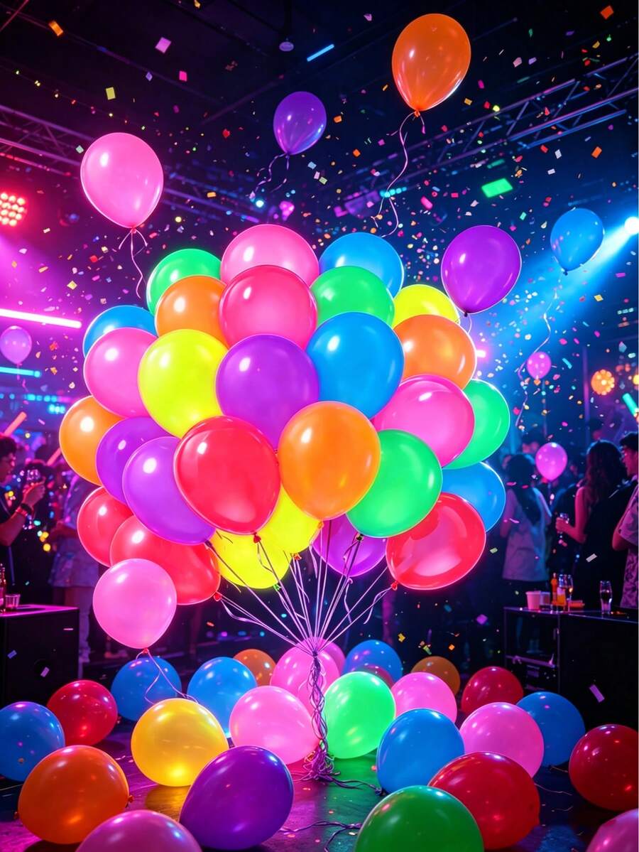 105pcs Colored UV Neon Glow Balloons , 12" Round Multicolor Neon Party Balloons ,Neon Balloons,For Birthday Decorations, 90s Party Decorations, Neon Party Decorations, Blacklight Reactive Fluorescent,Glow In The Dark Party Supplies