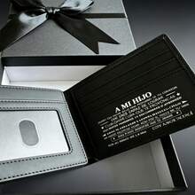 Sleek Black Bi-Fold Wallet For Son, Portable Wallet With Silver Engraved Lettering, Multiple Card Slots Design, Ideal Birthday Graduation Christmas Gift From Mom - Black - View 4