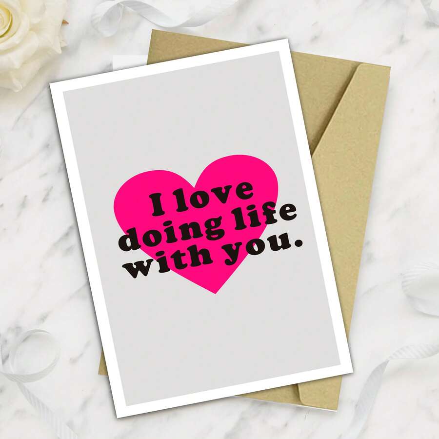 1 Thiệp chúc mừng hình trái tim "Anh yêu chia sẻ cuộc sống với em", thiệp lãng mạn cho ngày Valentine và kỷ niệm, chất liệu giấy kèm phong bì, phù hợp cho mọi dịp. - Mảnh duy nhất - Xem 1