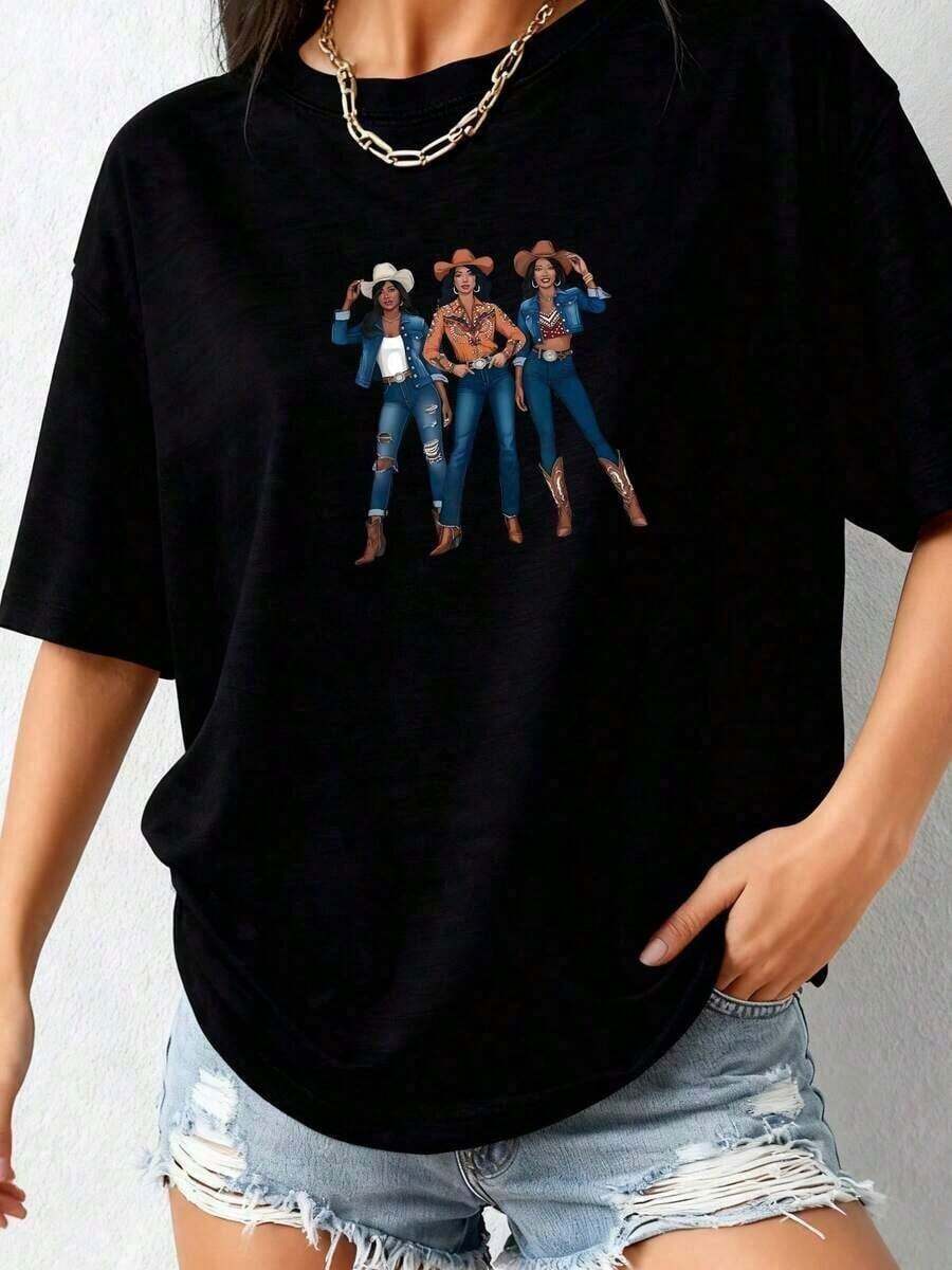 Mexico National Soccer Team T-Shirt. Short-Sleeved T-Shirt With A Fun, Western-Themed Design For Women, Ideal As A Gift For Western Fashion Enthusiasts. Made With Comfortable, Soft, And Breathable Fabric, Perfect For Everyday Casual Wear. | Western Cowboy Style | Retro American Print | Soft, Pure Cotton | Slimming, Relaxed Fit | Ideal For Everyday Wear, Camping, And Watching Games - 黑色 - 查看 1
