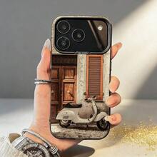 Funda para Teléfono V-Vintage M-Moto para iPhone 17, 16, 15, 14, 13, 12, 11, Pro, MAX, Silicona Gris Mate, Cubierta Negra - Marrón - Ver 3