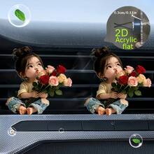 2D Flat Design, 1pc Reusable Puckered Lips Girl Car Air Freshener Diffuser Clip, Car Interior Accessory, Fragrance Diffuser, Unscented Car Aroma Diffuser With 2pcs Odorless Sponge Pads, 2D Flat Design - Scented Tea Clip - View 4