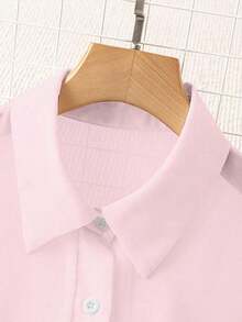 Blusa minimalista de unicolor transparente con cuello vuelto, blusas de manga larga - Rosa 2 - Ver 4