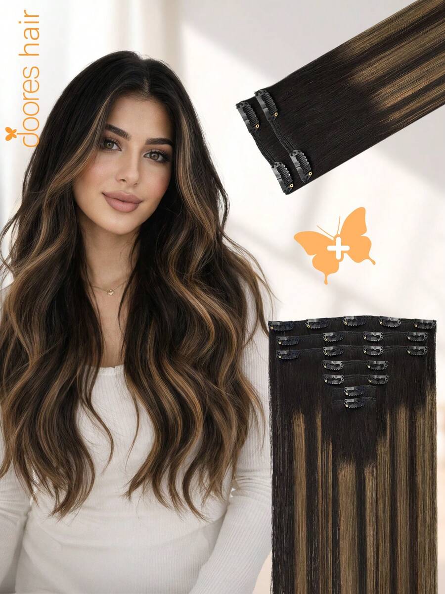 DOORES 9PCS Ekstensi Rambut Jepit Lurus Rambut Manusia Asli Alami Ekstensi Rambut Manusia Perawan Tenunan Ganda Jepit Tak Terlihat & Lembut Potongan Rambut Mini Untuk Rambut Tipis Untuk Wanita - S1B/6/1B - View 1
