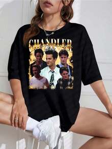 Camiseta Unisex con Estampado de Serie Retro, Cuello Redondo, Manga Corta, Diseño Vintage, Ideal para Fans - Negro - Ver 9