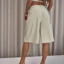 Pleated Straight Fit Tailored Longline Shorts Only Classy Sexy Streetwear Night Out Party Spring Elegant  Summer Casual Holiday - Negro - Ver 4