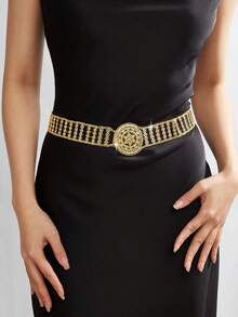 Mgyi Jewelry Gold Plated Multi-Row Hollow Round Embossed Buckle Waist Chain, Wide Body Chain For Women, Versatile Accessory - PYD-049 - View 1
