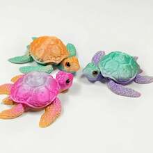 1 pieza Escultura de tortuga marina 3D realista, efecto láser degradado, decoración de escritorio, regalo perfecto para amigos y familiares, extremidades móviles, adecuado para fiestas y actividades al aire libre, colores de macarrón aleatorios, artesanía decorativa de plástico [Color de ojos aleatorio] - Multicolor - Ver 2