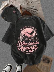 Casual Everyday T-Shirt With Roman Pattern Print, Round Neck And Short Sleeves, Washed - Black - View 6