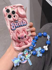 Disney Has Authorized, Phone Case - Chain Set, The Stitch Lilo & Stitch 3D Phone Case Plus A Silicone 3D Stitch Bracelet With Metallic Ring Removable Bracelet, Stitch And Angel Pattern, Compatible With Iphone17/16/15/14/13/12/11/XS/XR/X Plus Pro Max, A Stylish Cartoon Phone Case, The Perfect Gift Choice, Phone Protection, Durable Phone Cover, Great Gift For Friends And Family. - 白色 - 查看 2