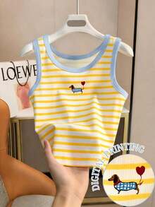 Camiseta de tirantes con estampado de perro salchicha a rayas para mujer / Uso diario casual / Verano - Multicolor 3 - Ver 4
