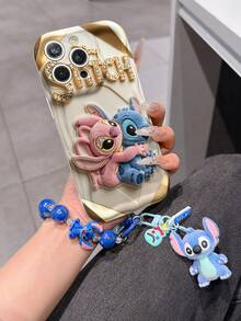 Disney Has Authorized, Phone Case - Chain Set, The Stitch Lilo & Stitch 3D Phone Case Plus A Silicone 3D Stitch Bracelet With Metallic Ring Removable Bracelet, Stitch And Angel Pattern, Compatible With Iphone17/16/15/14/13/12/11/XS/XR/X Plus Pro Max, A Stylish Cartoon Phone Case, The Perfect Gift Choice, Phone Protection, Durable Phone Cover, Great Gift For Friends And Family. - trắng - Xem 1