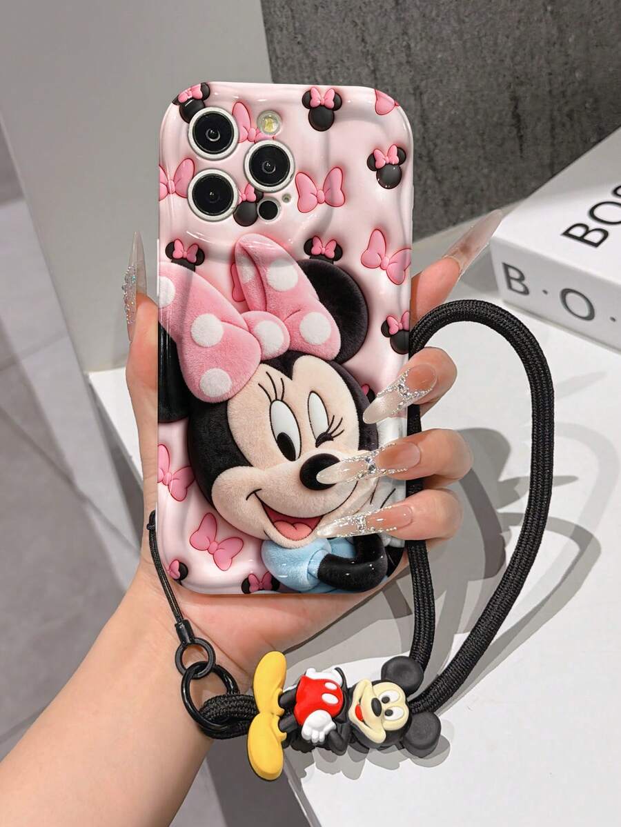 This Disney Mickey Mouse Lanyard Phone Case Is Fully Covered In TPU Material. It's Shockproof, Lightweight, And Compatible With IPhone17/16/11/13/15/15 Plus/15 Pro/15 Pro Max/12/14 Pro Max/11 Pro Max/12 Pro/12 Pro Max/13. This Phone Case Makes A Popular Birthday Gift Or Business Gift; It's Durable, Stain- And Fingerprint Resistant, And Suitable For Both Men And Women. The Set Also Includes A Mickey Mouse Phone Case And A Mickey Mouse Plush Bracelet. It's A Perfect Gift For Friends And Family. This Stylish Phone Case Is Fun, Lightweight, And Durable. IPhone17 Pro Max Phone Case, Minnie Mouse Phone Case. - 白色 - 查看 1