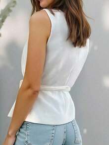 Camiseta de tirantes de diseño minimalista y unicolor para mujer - Blanco - Ver 4