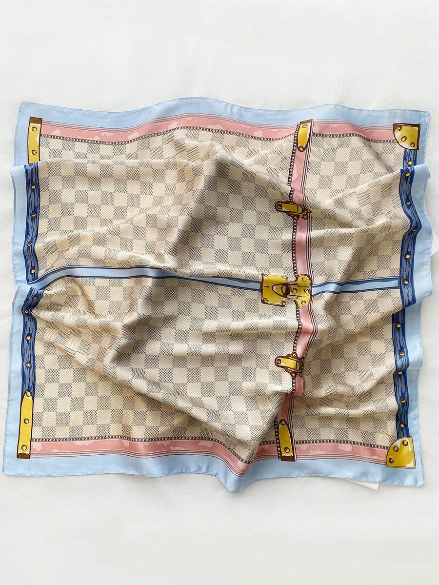 1pc Versatile Elegant Professional Flight Attendant Style Neckerchief - Fashionable Plaid - View 1