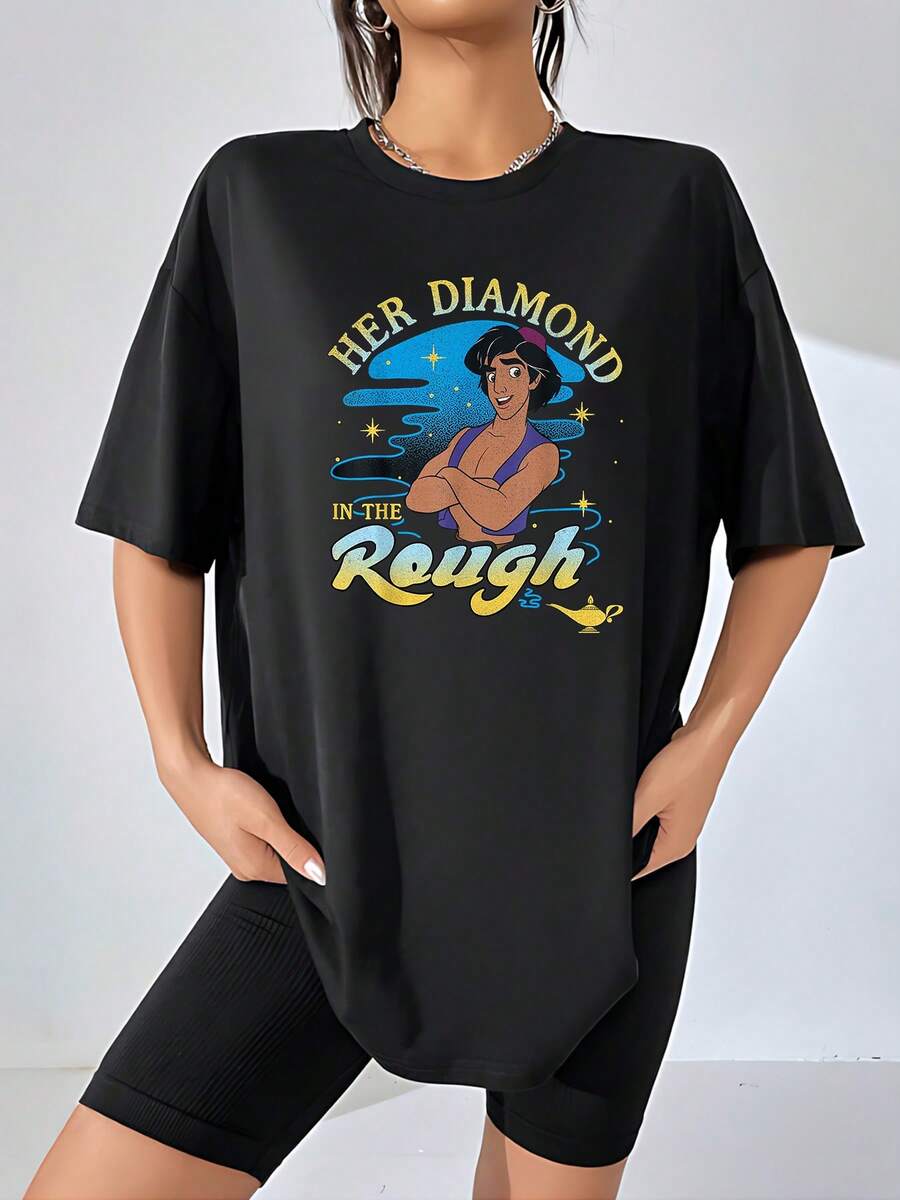 Estampado con mensaje inspirador que representa la fuerza interior y el poder de brillar incluso en los momentos difíciles mostrando determinación y confianza camiseta de mujer cómoda y moderna para uso diario - Negro - Ver 1