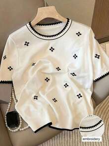 Camiseta de mujer de cuello redondo con estampado de contraste de color degradado de fresa, para verano - Blanco 3 - Ver 5
