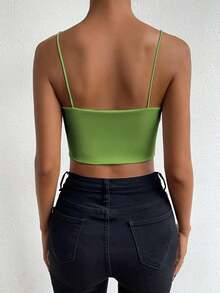 Top corto de color sólido ChicEase - Verde Oliva - Ver 2