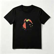 Camiseta Mujer Algodón Estampado Tucán con Plumas Rojas - Top Casual Tropical - Negro - Ver 1